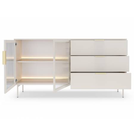 Komoda 180 cm kaszmir z szufladami + LED przeszklona LIMA